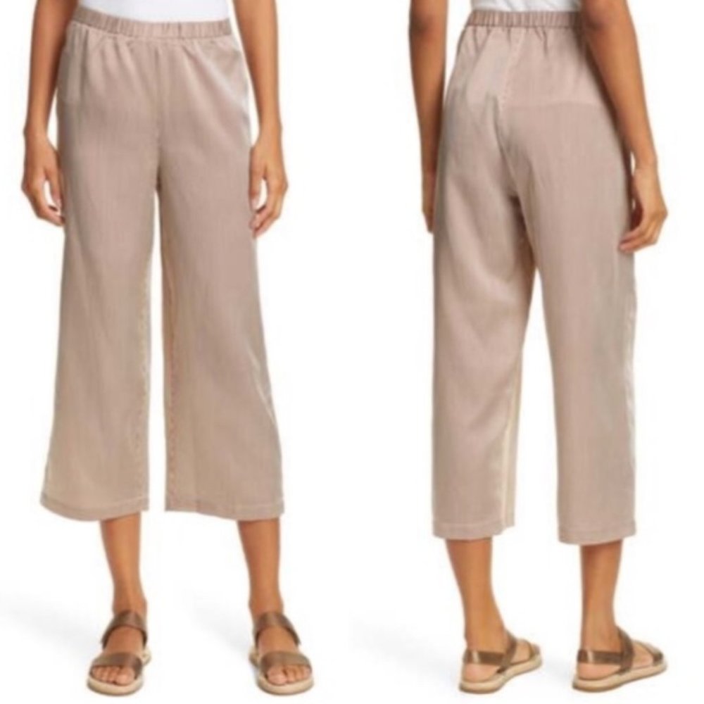 Eileen Fisher Stripe Silk Cotton Crop Pants Brown/White size XL